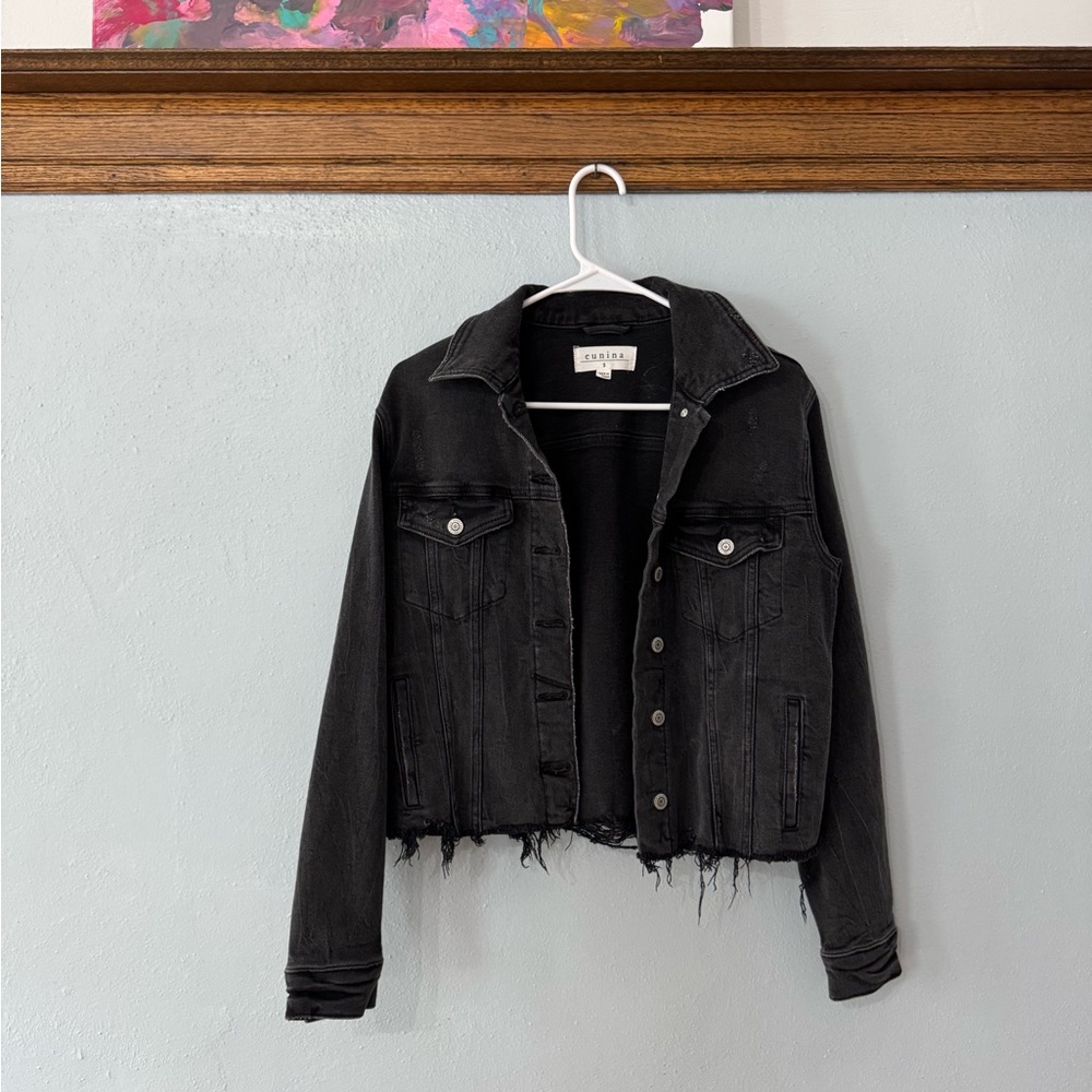 Eunina Black Frayed Hem Jean Jacket